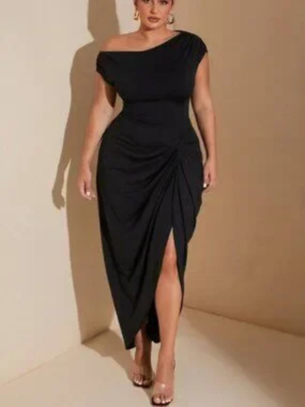 ZARA Black Elegant Women's Plus Size one shoulder elegant Dress